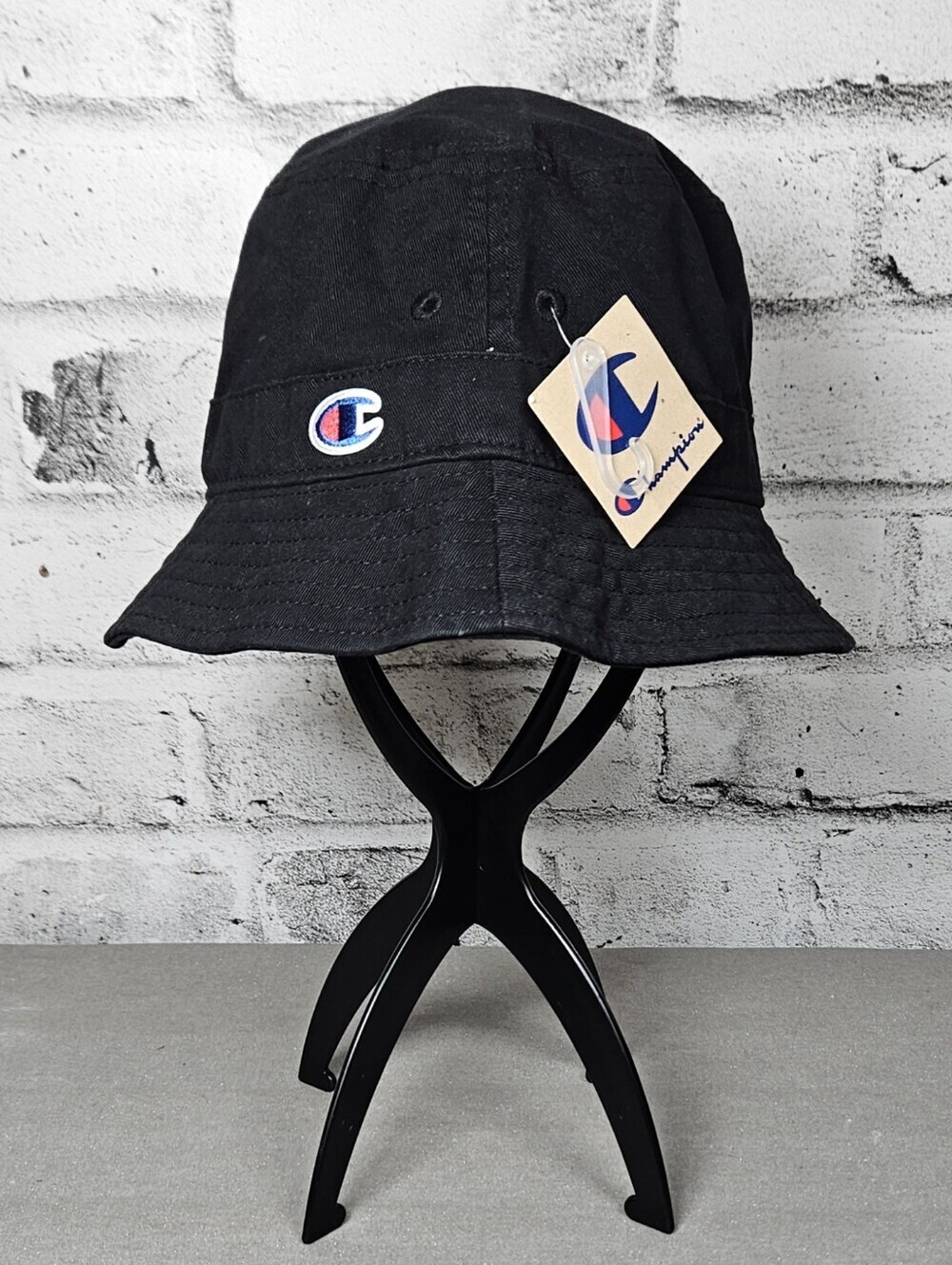 Champion Black Bucket Hat Cotton Logo Casual Streetwear L XL NWT